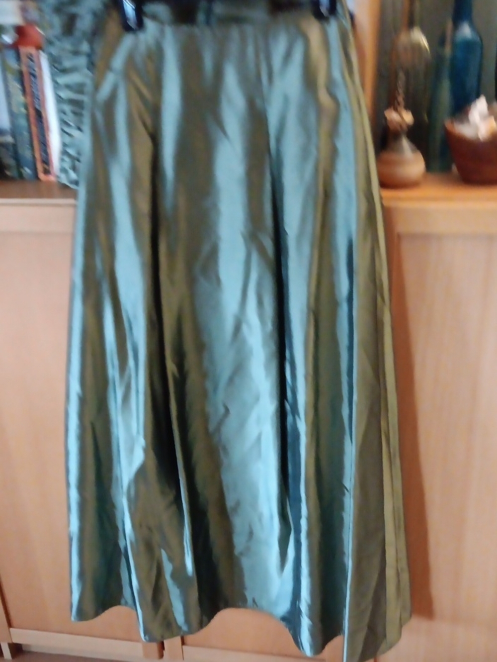 Jessica McClintock Shimmery Olive Satin Maxi Skirt